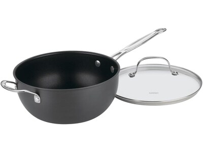 Cuisinart Chefs Classic Anodized 4 Qt. Frying Pan with Cover and Helper Handle, Black (6354-24H)