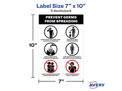 Avery Safety Wall Sign, 7" x 10", White/Black, 5/Pack (83174)