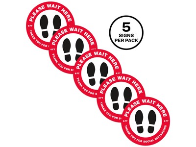 Avery Social Distance Floor Decal, 10 1/2 x 10 1/2, White/Red/Black, 5 Labels Per Pack (83090)