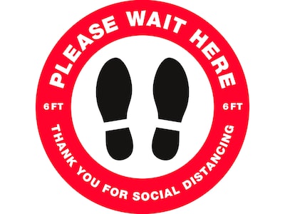 Avery Social Distance Floor Decal, 10 1/2 x 10 1/2, White/Red/Black, 5 Labels Per Pack (83090)