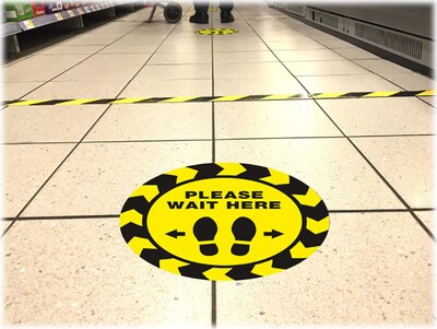 Avery Social Distance Floor Decal, 10.5" x 10.5", Yellow/Black, 5/Pack (83020)