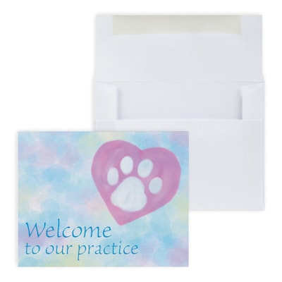 Custom Paw Heart Welcome Greeting Cards, With Envelopes, 5-3/8 x 4-1/4, 25 Cards per Set