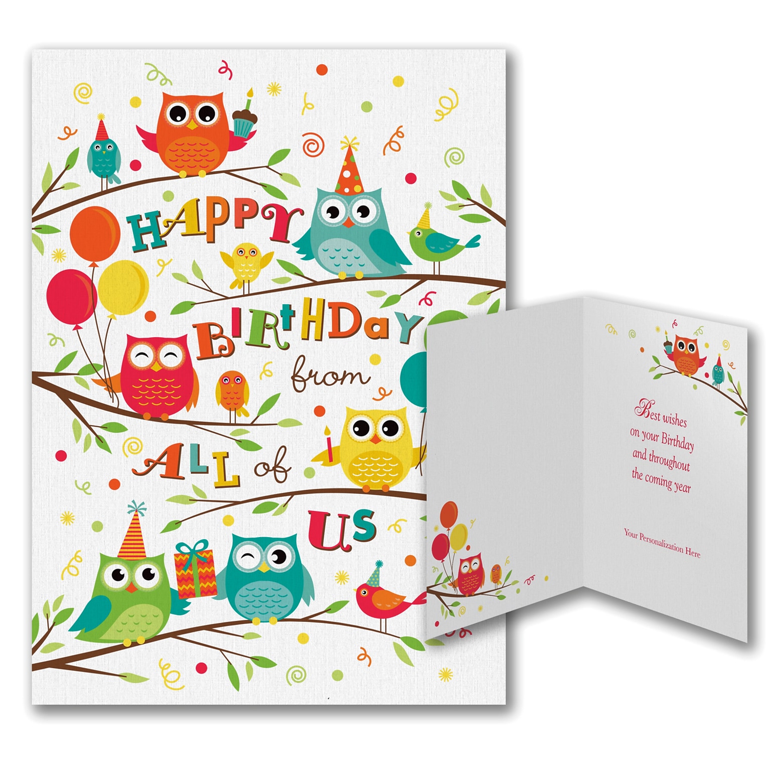 Custom Owl-trageous Greeting Birthday Cards, With Envelopes, 5-5/8 x 7-7/8, 25 Cards per Set