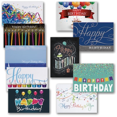 Assorted Birthday Cards, With Envelopes, Various Card Sizes, 50 Cards per Set