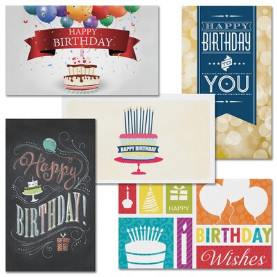  Assorted Economy Birthday Cards, With Envelopes, 8" x 4-11/16", 25 Cards per Set 