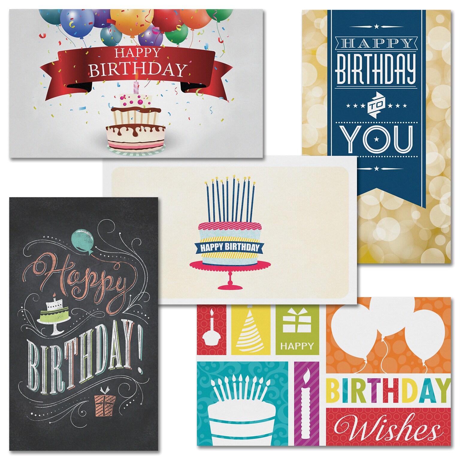 Assorted Economy Birthday Cards, With Envelopes, 8 x 4-11/16, 25 Cards per Set