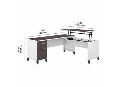Bush Furniture Somerset 72"W 3 Position Sit to Stand L Shaped Desk, Storm Gray/White (SET014SGWH)