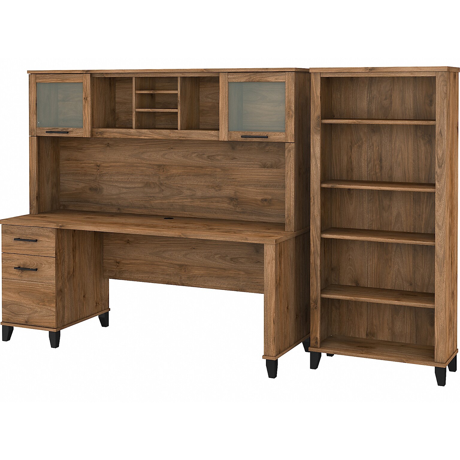 Bush Furniture Somerset 72 Computer Desk with Hutch and 5-Shelf Bookcase, Fresh Walnut (SET020FW)