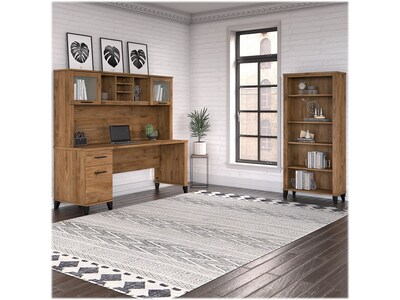 Bush Furniture Somerset 72 Computer Desk with Hutch and 5-Shelf Bookcase, Fresh Walnut (SET020FW)