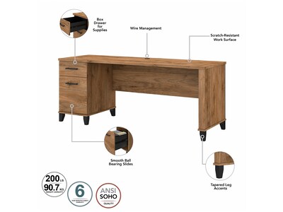 Bush Furniture Somerset 72" Computer Desk with Hutch and 5-Shelf Bookcase, Fresh Walnut (SET020FW)