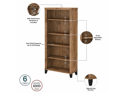 Bush Furniture Somerset 72" Computer Desk with Hutch and 5-Shelf Bookcase, Fresh Walnut (SET020FW)