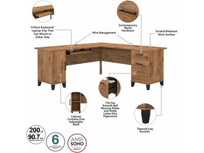 Bush Furniture Somerset 72"W L Shaped Desk with Hutch, Fresh Walnut (SET001FW)