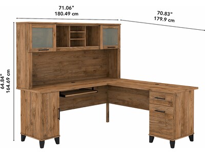 Bush Furniture Somerset 72"W L Shaped Desk with Hutch, Fresh Walnut (SET001FW)