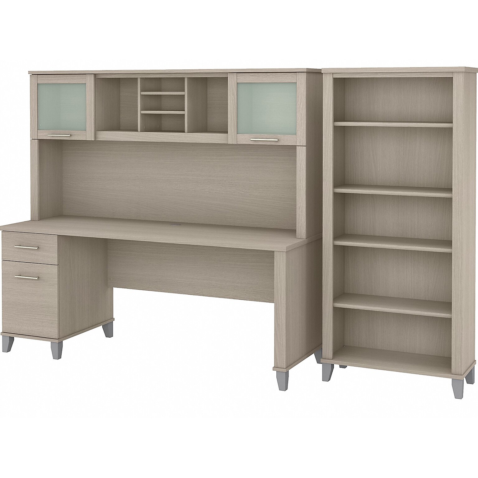 Bush Furniture Somerset 72 Computer Desk with Hutch and 5-Shelf Bookcase, Sand Oak (SET020SO)