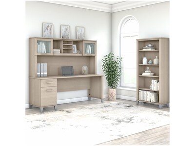 Bush Furniture Somerset 72 Computer Desk with Hutch and 5-Shelf Bookcase, Sand Oak (SET020SO)