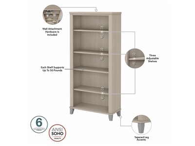 Bush Furniture Somerset 72" Computer Desk with Hutch and 5-Shelf Bookcase, Sand Oak (SET020SO)