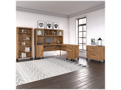 Bush Furniture Somerset 72W L-Shaped Desk with Hutch, Lateral File Cabinet and 5-Shelf Bookcase, Fr