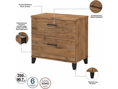 Bush Furniture Somerset 72"W L-Shaped Desk with Hutch, Lateral File Cabinet and 5-Shelf Bookcase, Fresh Walnut (SET012FW)
