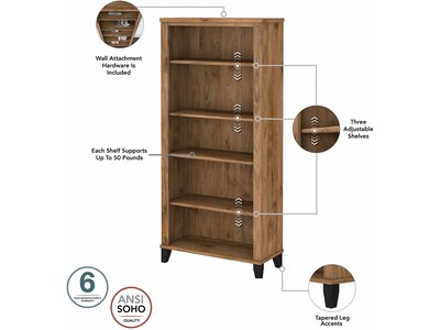 Bush Furniture Somerset 72"W L-Shaped Desk with Hutch, Lateral File Cabinet and 5-Shelf Bookcase, Fresh Walnut (SET012FW)