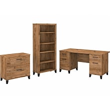 Bush Furniture Somerset 60 Computer Desk with Lateral File Cabinet and 5-Shelf Bookcase, Fresh Waln