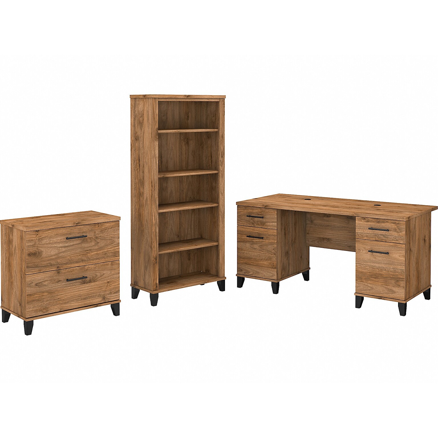 Bush Furniture Somerset 60 Computer Desk with Lateral File Cabinet and 5-Shelf Bookcase, Fresh Walnut (SET013FW)