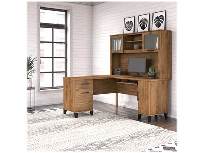 Bush Furniture Somerset 60W L Shaped Desk with Hutch, Fresh Walnut (SET002FW)