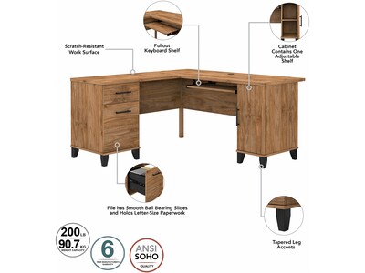 Bush Furniture Somerset 60"W L Shaped Desk with Hutch, Fresh Walnut (SET002FW)