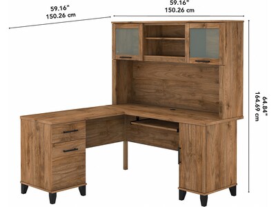 Bush Furniture Somerset 60"W L Shaped Desk with Hutch, Fresh Walnut (SET002FW)
