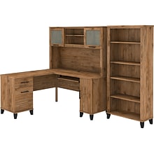 Bush Furniture Somerset 60 L-Shaped Desk with Hutch and 5-Shelf Bookcase, Fresh Walnut (SET010FW)