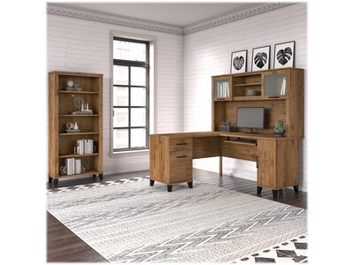 Bush Furniture Somerset 60 L-Shaped Desk with Hutch and 5-Shelf Bookcase, Fresh Walnut (SET010FW)