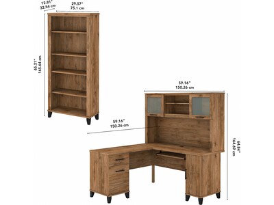 Bush Furniture Somerset 60" L-Shaped Desk with Hutch and 5-Shelf Bookcase, Fresh Walnut (SET010FW)