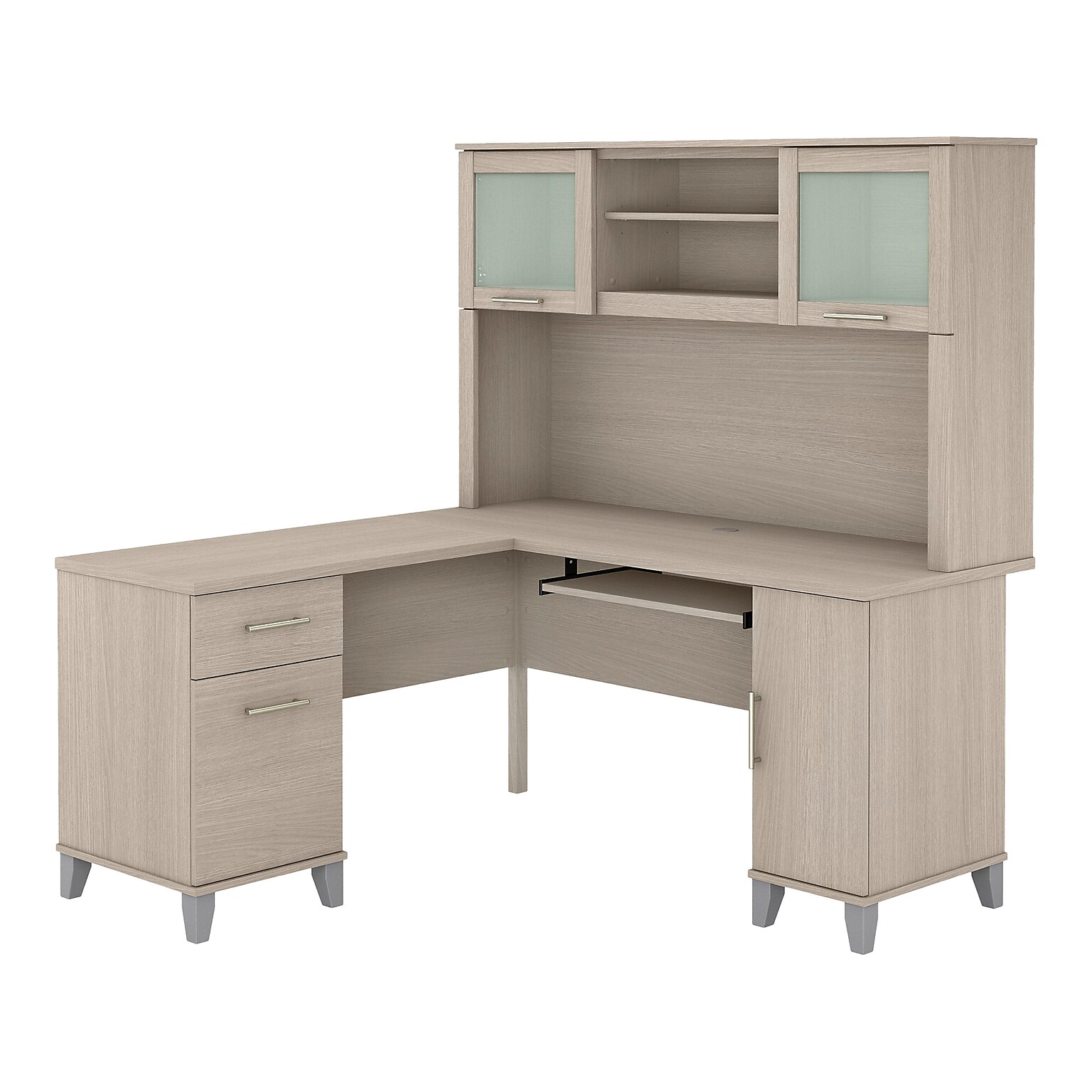 Bush Furniture Somerset 60W L Shaped Desk with Hutch, Sand Oak (SET002SO)