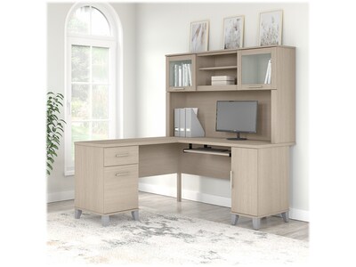 Bush Furniture Somerset 60W L Shaped Desk with Hutch, Sand Oak (SET002SO)