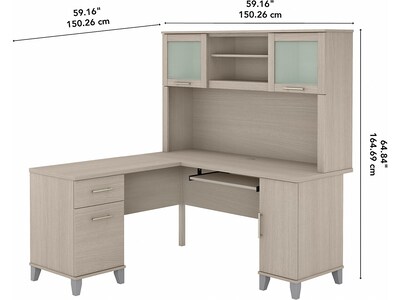 Bush Furniture Somerset 60"W L Shaped Desk with Hutch, Sand Oak (SET002SO)
