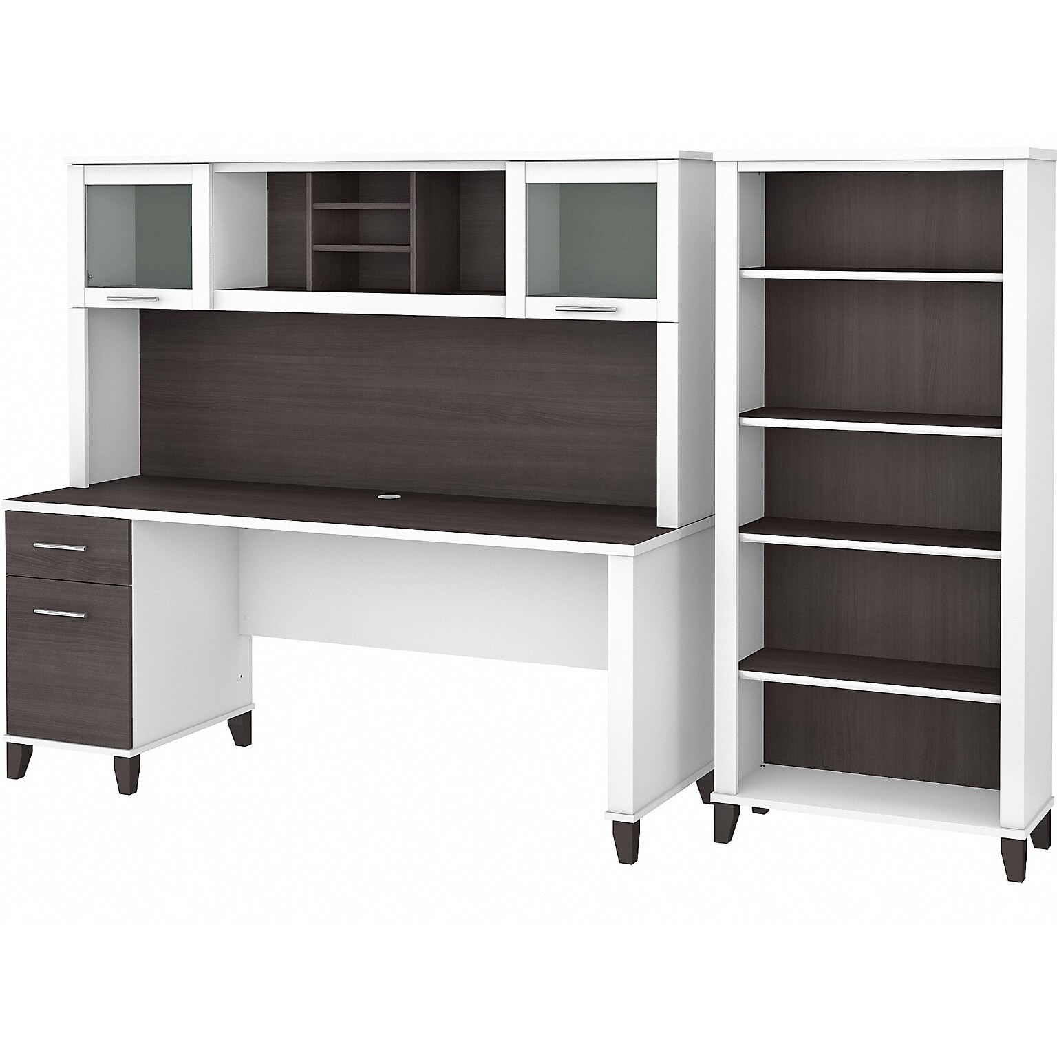 Bush Furniture Somerset 72 Computer Desk with Hutch and 5-Shelf Bookcase, Storm Gray/White (SET020SGWH)