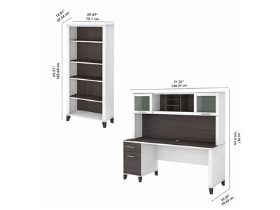 Bush Furniture Somerset 72" Computer Desk with Hutch and 5-Shelf Bookcase, Storm Gray/White (SET020SGWH)