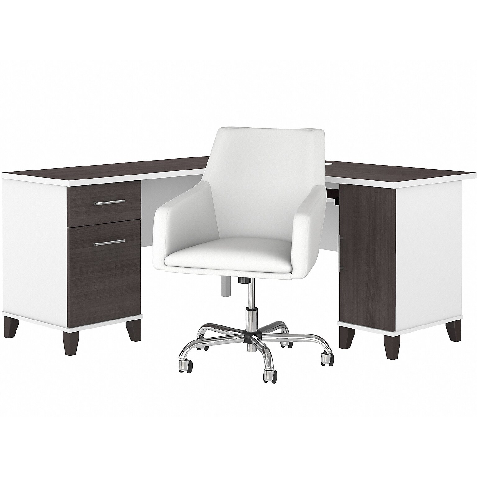 Bush Furniture Somerset 60 L-Shaped Desk with Mid Back Leather Box Chair, Storm Gray/White (SET022SGWH)