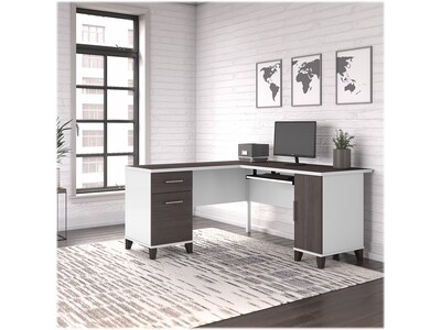 Bush Furniture Somerset 60 L-Shaped Desk with Mid Back Leather Box Chair, Storm Gray/White (SET022S