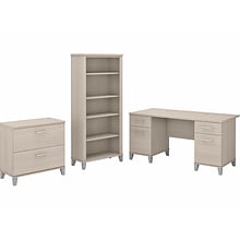 Bush Furniture Somerset 60 Computer Desk with Lateral File Cabinet and 5-Shelf Bookcase, Sand Oak (