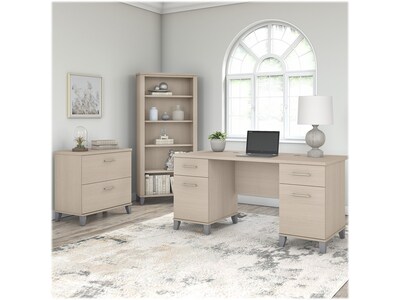 Bush Furniture Somerset 60 Computer Desk with Lateral File Cabinet and 5-Shelf Bookcase, Sand Oak (