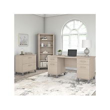 Bush Furniture Somerset 60 Computer Desk with Lateral File Cabinet and 5-Shelf Bookcase, Sand Oak (