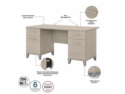 Bush Furniture Somerset 60" Computer Desk with Lateral File Cabinet and 5-Shelf Bookcase, Sand Oak (SET013SO)