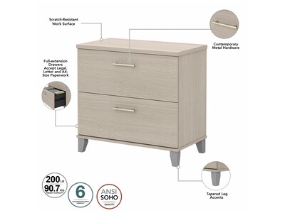 Bush Furniture Somerset 60" Computer Desk with Lateral File Cabinet and 5-Shelf Bookcase, Sand Oak (SET013SO)
