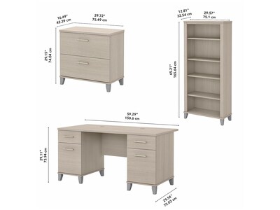 Bush Furniture Somerset 60" Computer Desk with Lateral File Cabinet and 5-Shelf Bookcase, Sand Oak (SET013SO)