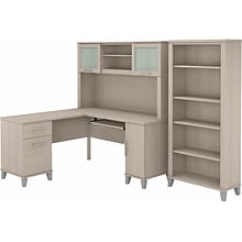 Bush Furniture Somerset 60 L-Shaped Desk with Hutch and 5-Shelf Bookcase, Sand Oak (SET010SO)