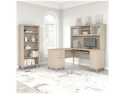 Bush Furniture Somerset 60 L-Shaped Desk with Hutch and 5-Shelf Bookcase, Sand Oak (SET010SO)