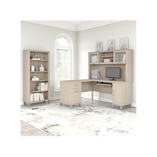 Bush Furniture Somerset 60 L-Shaped Desk with Hutch and 5-Shelf Bookcase, Sand Oak (SET010SO)