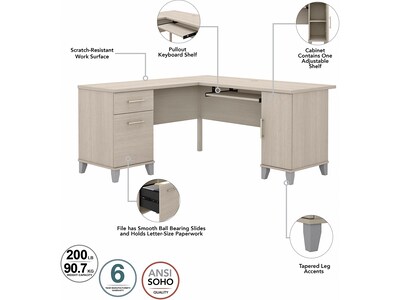 Bush Furniture Somerset 60" L-Shaped Desk with Hutch and 5-Shelf Bookcase, Sand Oak (SET010SO)