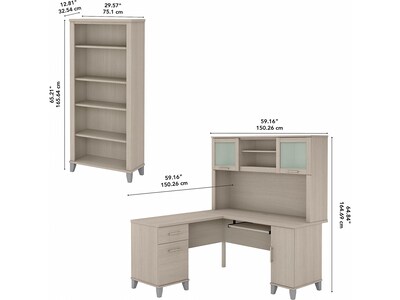 Bush Furniture Somerset 60" L-Shaped Desk with Hutch and 5-Shelf Bookcase, Sand Oak (SET010SO)