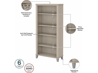 Bush Furniture Somerset 60" L-Shaped Desk with Hutch and 5-Shelf Bookcase, Sand Oak (SET010SO)